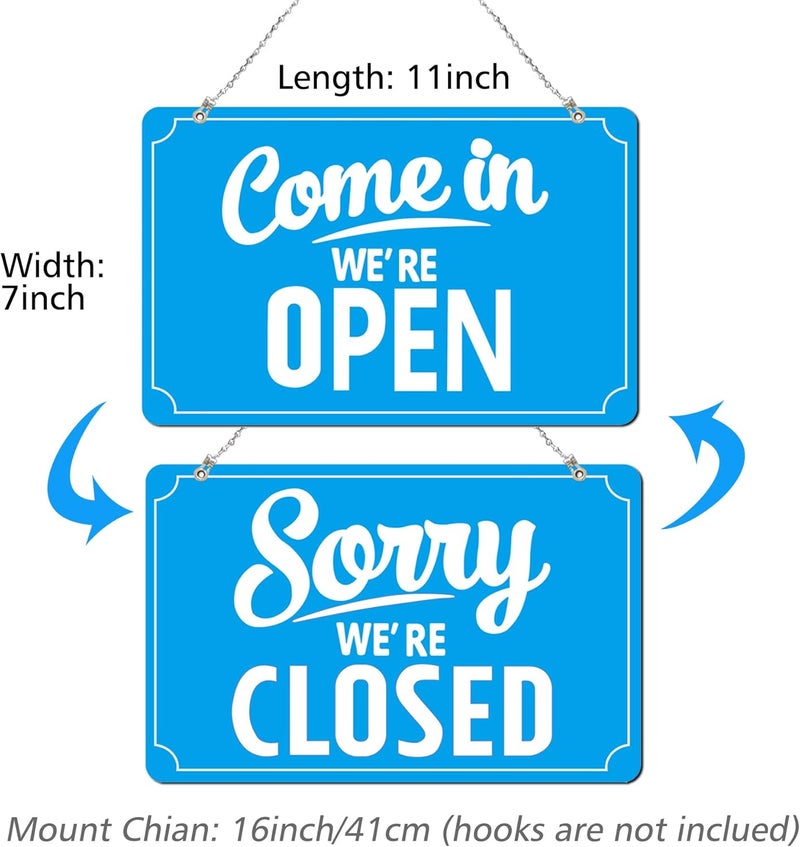 SnailGo Open Closed Signs Business Hours Sign Set for Window Door Open Signs for Business Hour Closed Open Flip Sign Store Resturant Bar Blue - Image 2